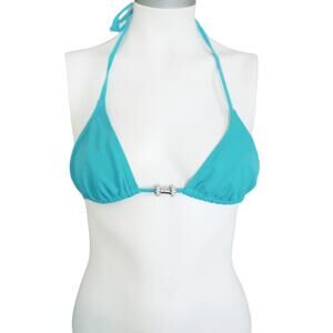 INCA beaded aqua blue triangle halter beach resort wear swim bikini top Size M